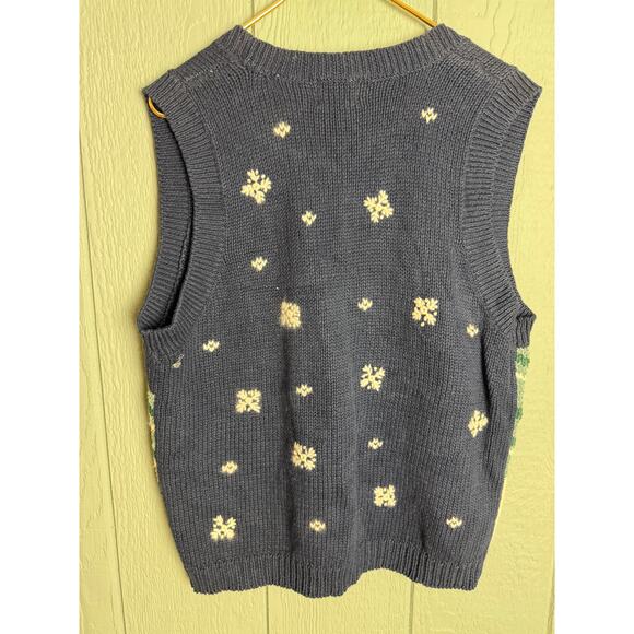 Vintage 90s Nutcracker Christmas Knit Sweater Vest L Snowman, House, Snowflakes - Picture 4 of 4